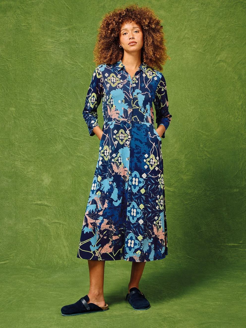 Rua Midi Jersey Dress in BLUE PR - MIXED