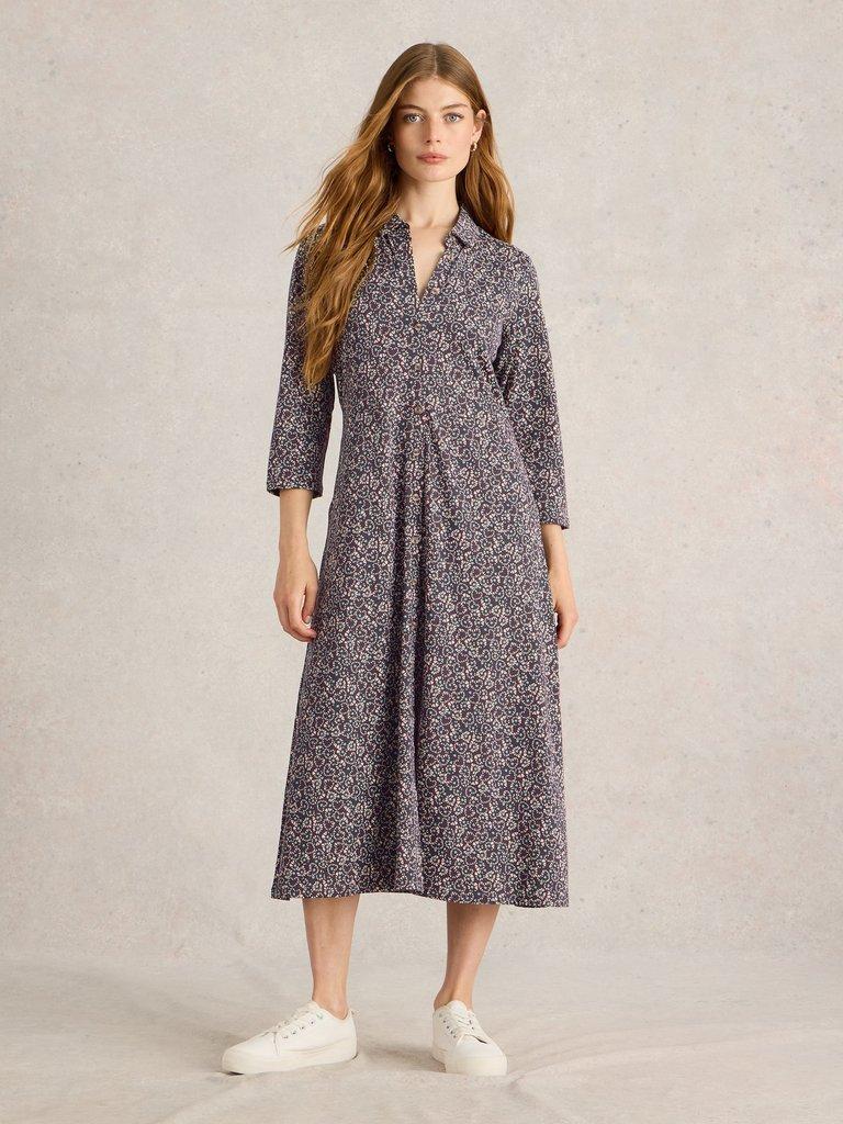 Rua Midi Jersey Dress in GREY PR - MODEL FRONT