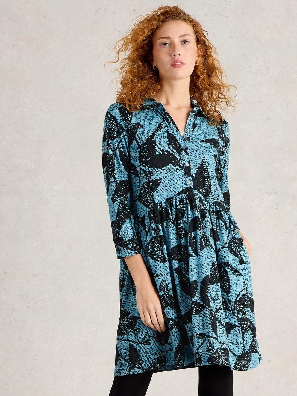 Everly Jersey Shirt Dress in BLUE PR - LIFESTYLE