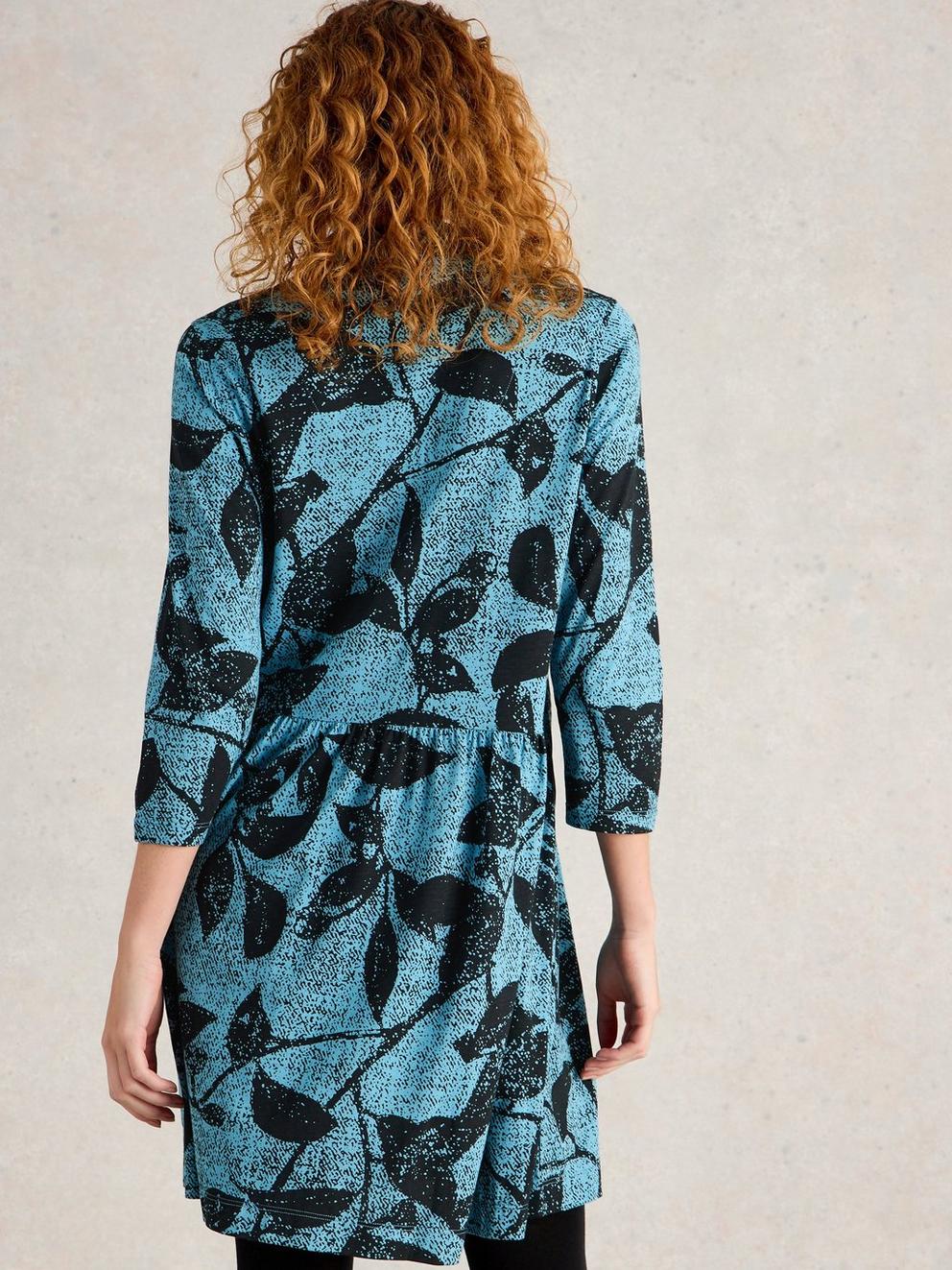 Everly Jersey Shirt Dress in BLUE PR - MODEL BACK