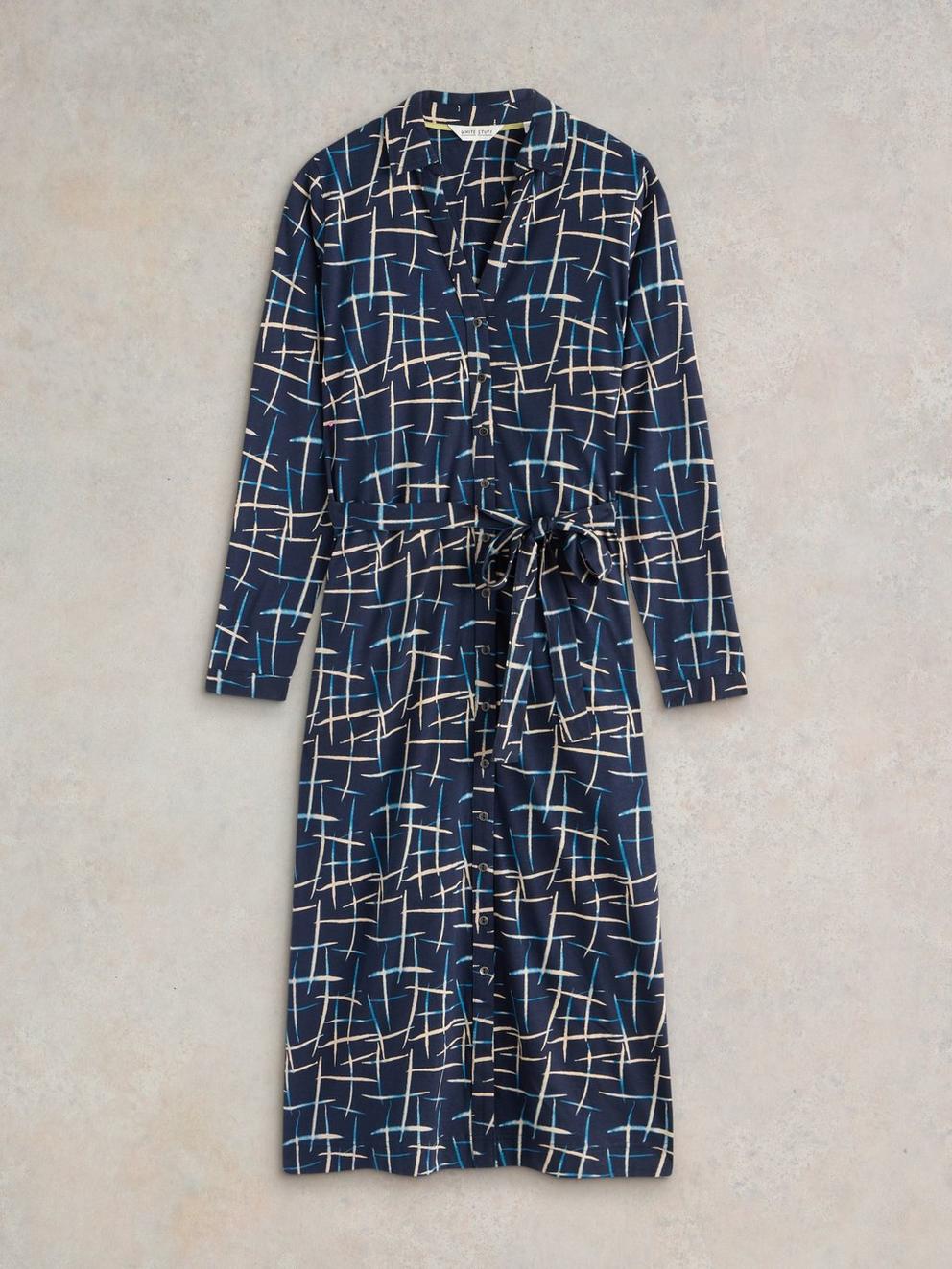Annie Jersey Shirt Midi Dress in NAVY PR - FLAT FRONT