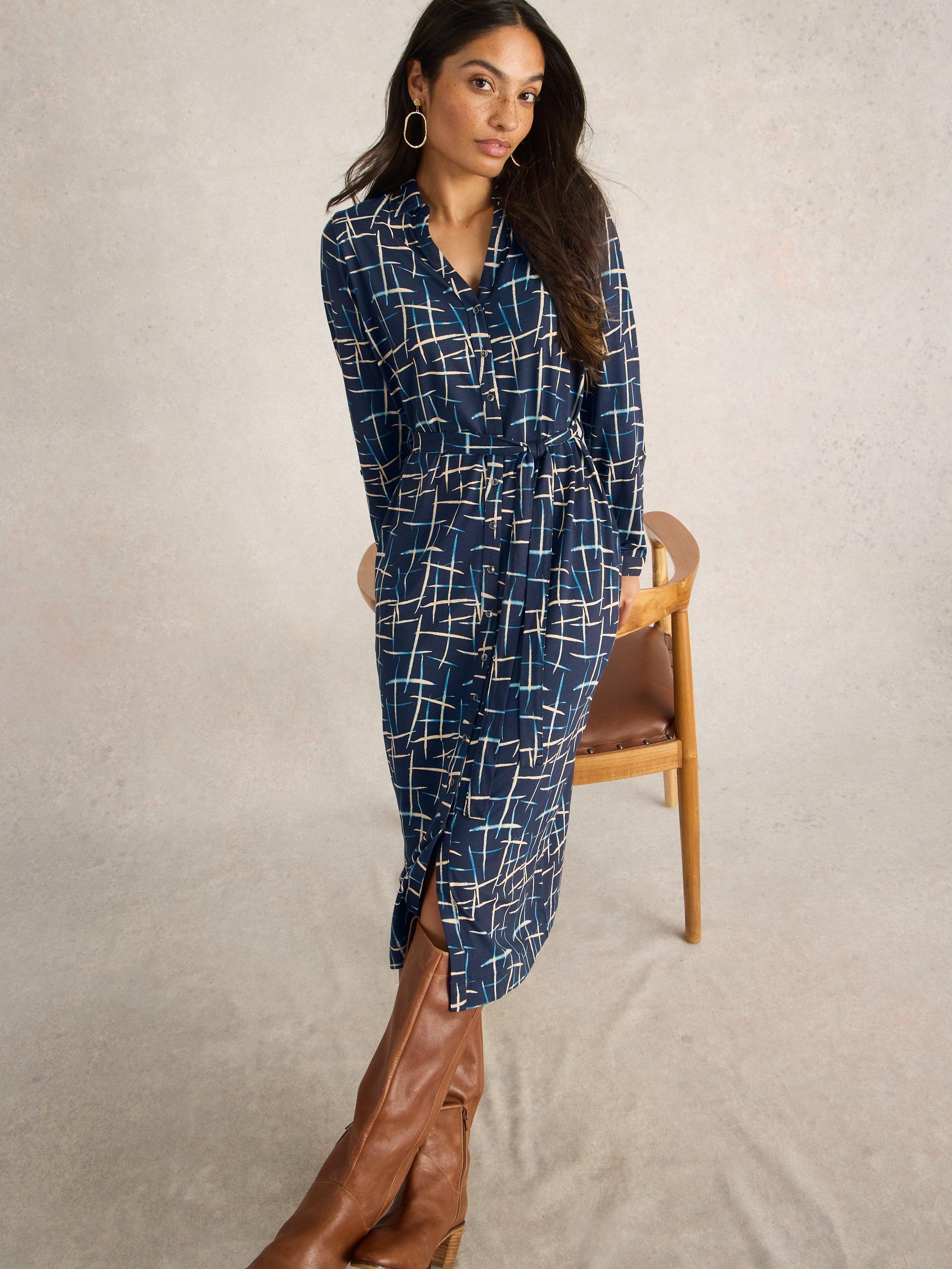 Annie Wear Striped Round Neck Terry Midi Dress