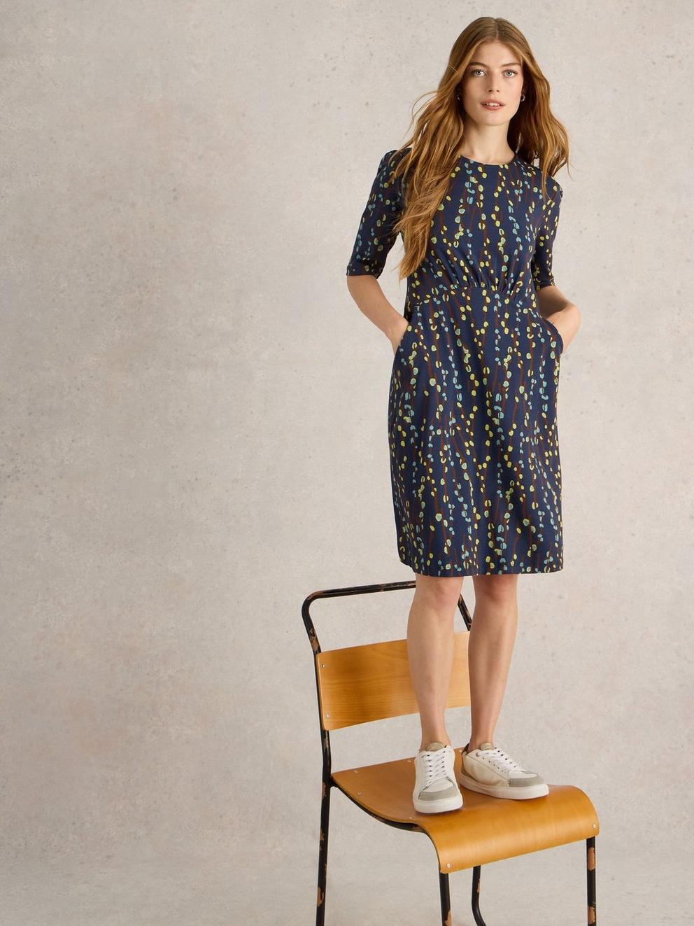 Olivia Mid Sleeve Jersey Dress in NAVY PR - LIFESTYLE