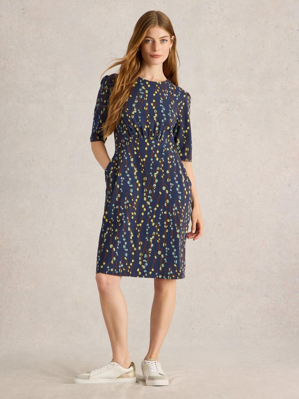 Olivia Mid Sleeve Jersey Dress in NAVY PR - MODEL FRONT