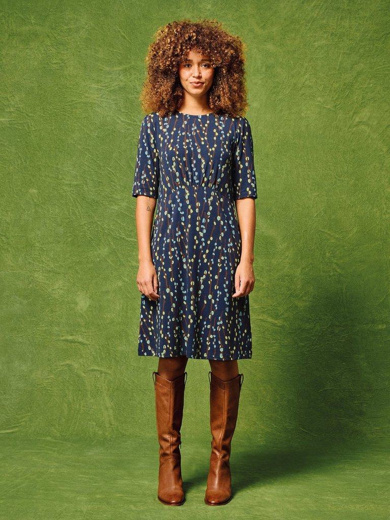 Olivia Mid Sleeve Jersey Dress in NAVY PR - MIXED