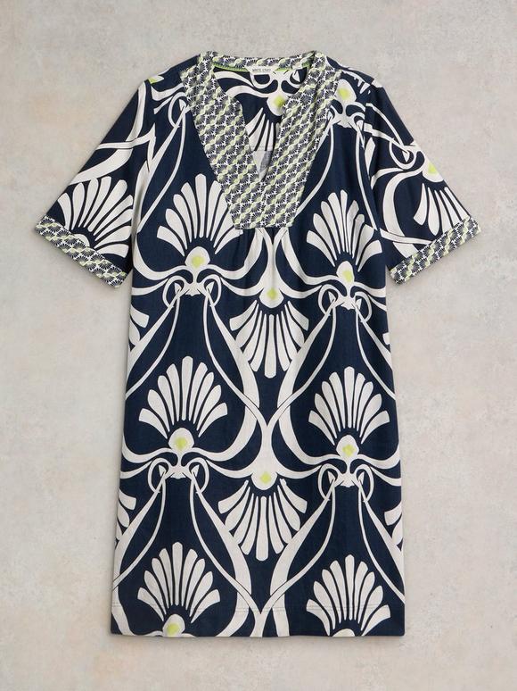 June Short Sleeve Linen Dress in NAVY MULTI | White Stuff