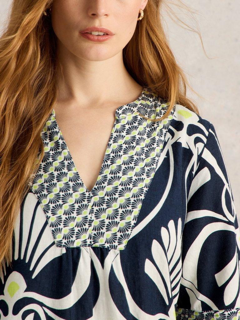 Ash Linen Dress in NAVY PR - MODEL DETAIL