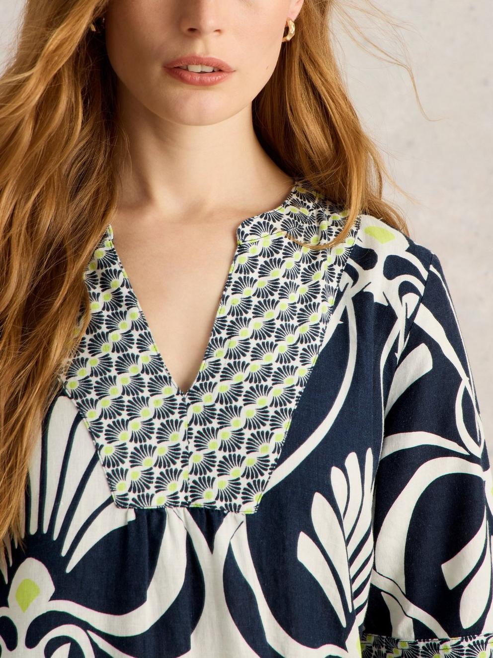 Ash Linen Dress in NAVY PR - MODEL DETAIL