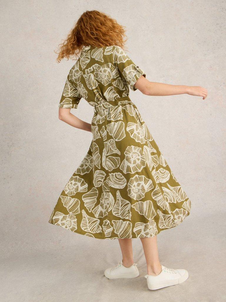 Tiff Linen Blend Shirt Dress in GREEN PR - MODEL BACK