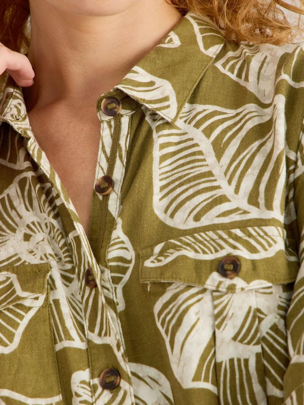 Tiff Linen Blend Shirt Dress in GREEN PR - MODEL DETAIL