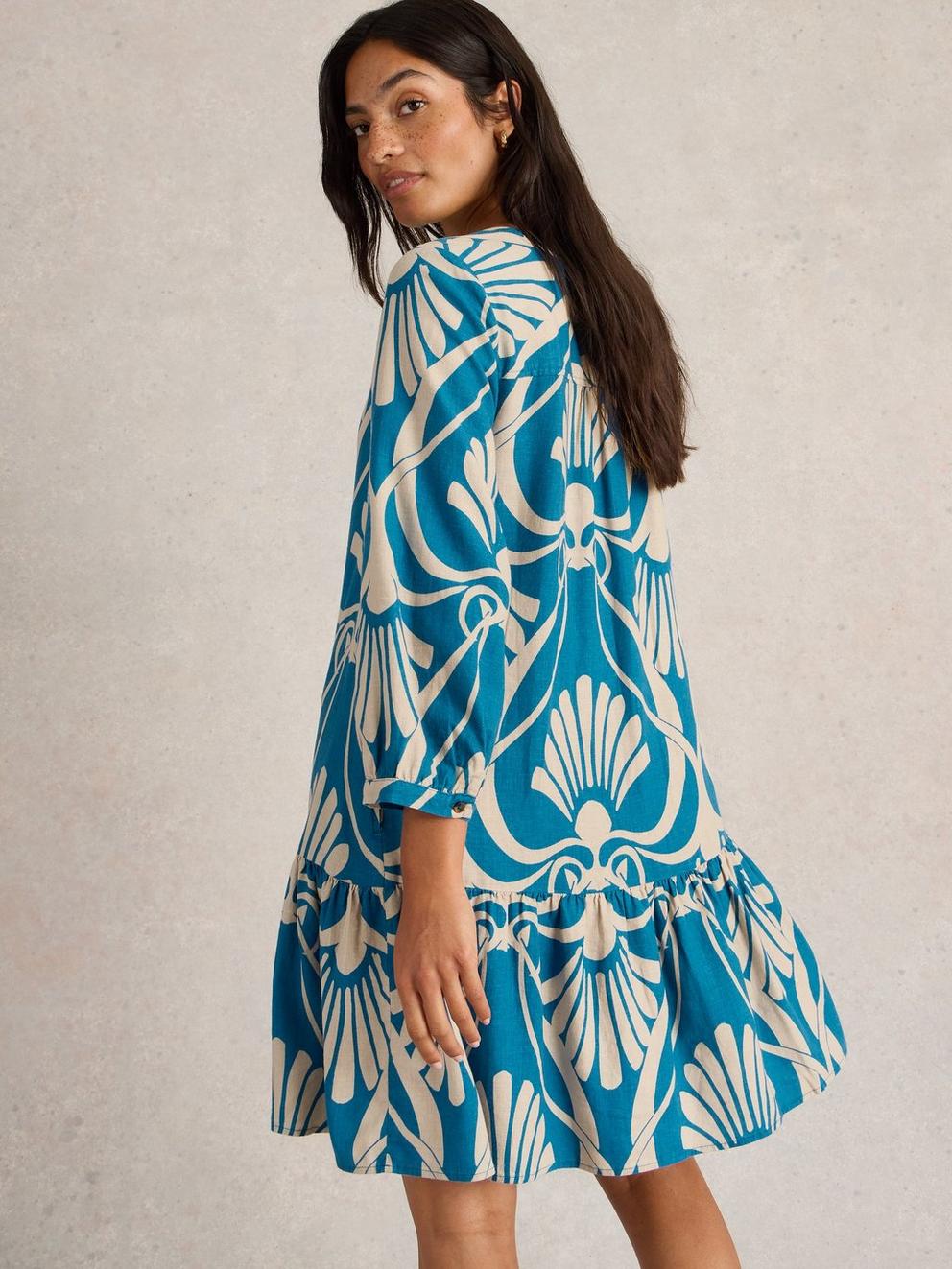 Otto Linen Blend Dress in BLUE PR - MODEL BACK