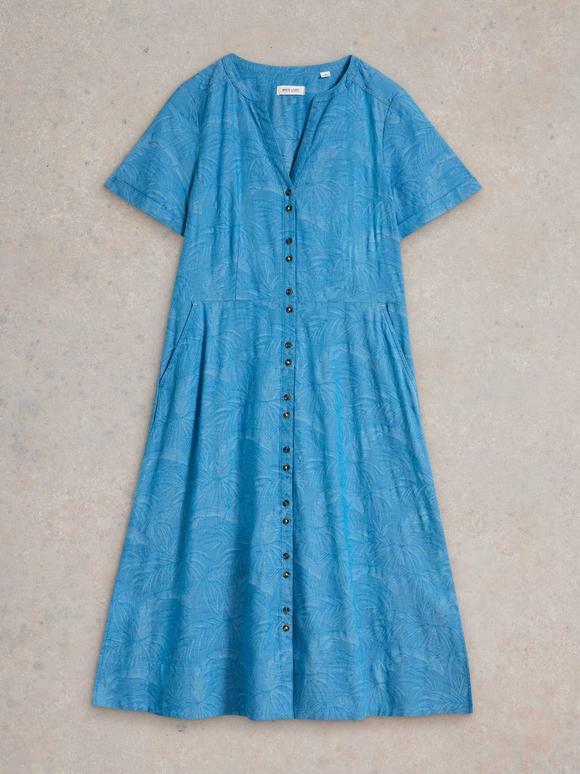 June Short Sleeve Linen Dress in NAVY PRINT | White Stuff