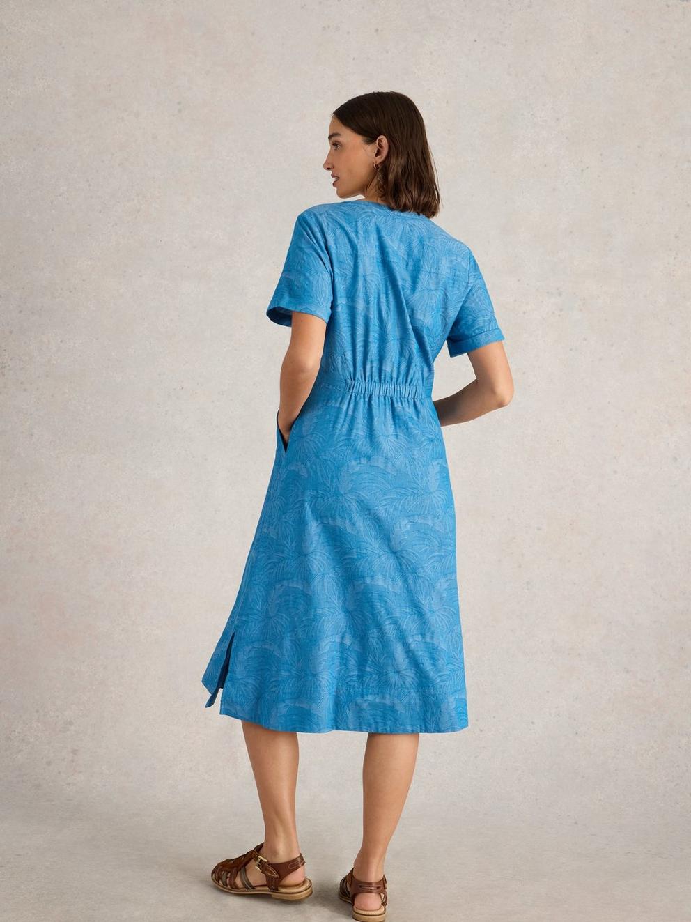 Iris Cotton Jacquard Dress in CHAMB BLUE - MODEL BACK