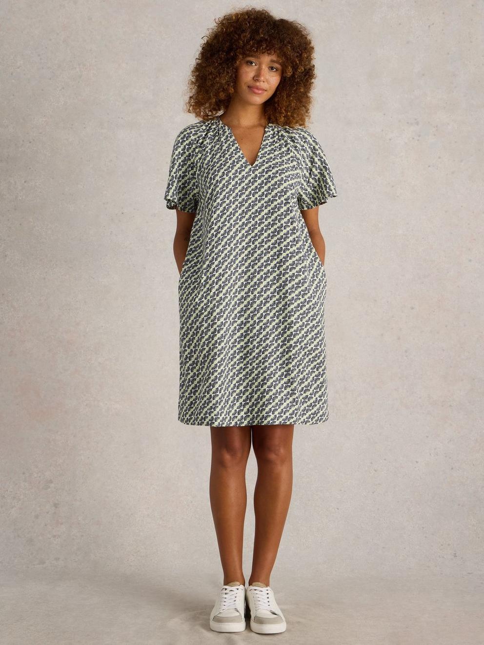 Lindsay Linen Blend Dress in IVORY PR - MODEL FRONT
