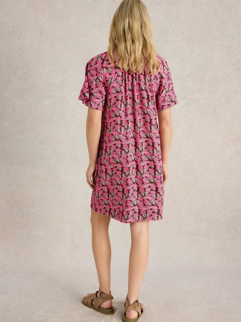 Lindsay Linen Blend Dress in PINK PR - MODEL BACK