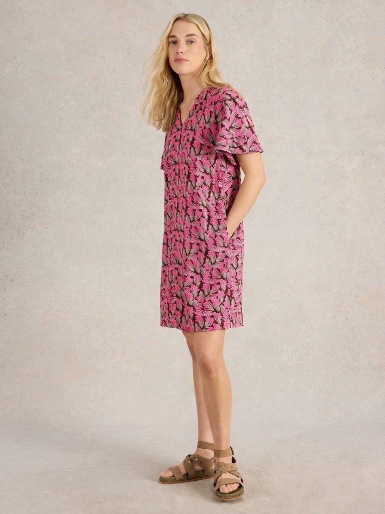 Lindsay Linen Blend Dress in PINK PR - MODEL FRONT