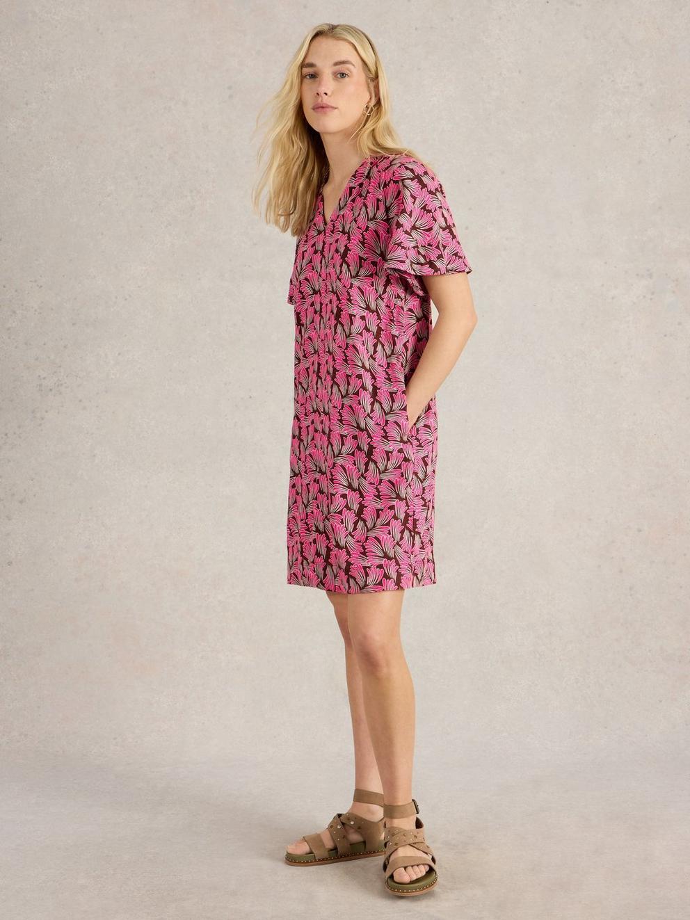 Lindsay Linen Blend Dress in PINK PR - MODEL FRONT