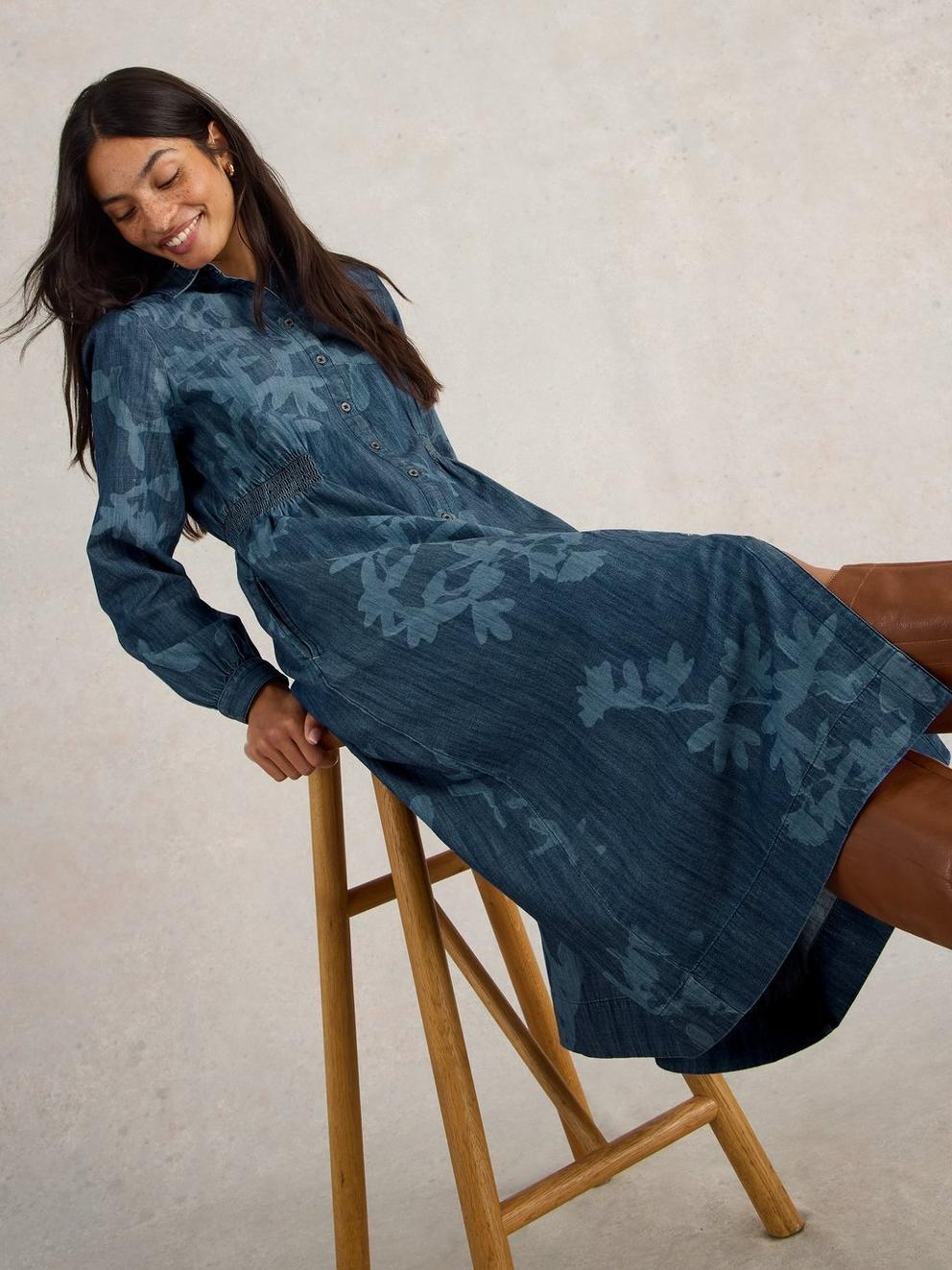 Farah Denim Midi Dress in DENIM PR - LIFESTYLE