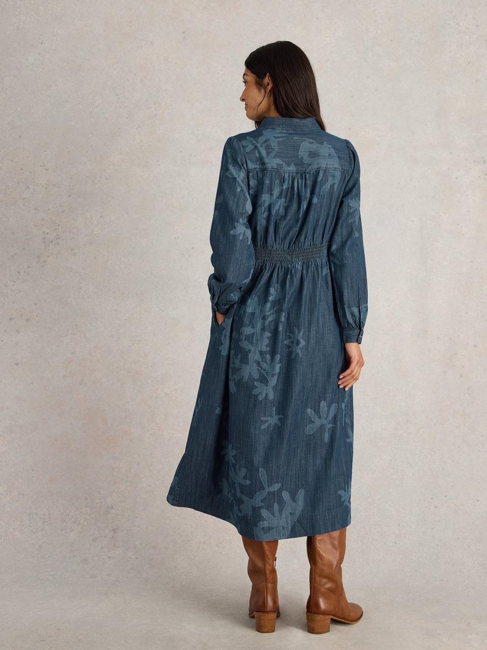 Farah Denim Midi Dress in DENIM PR - MODEL BACK