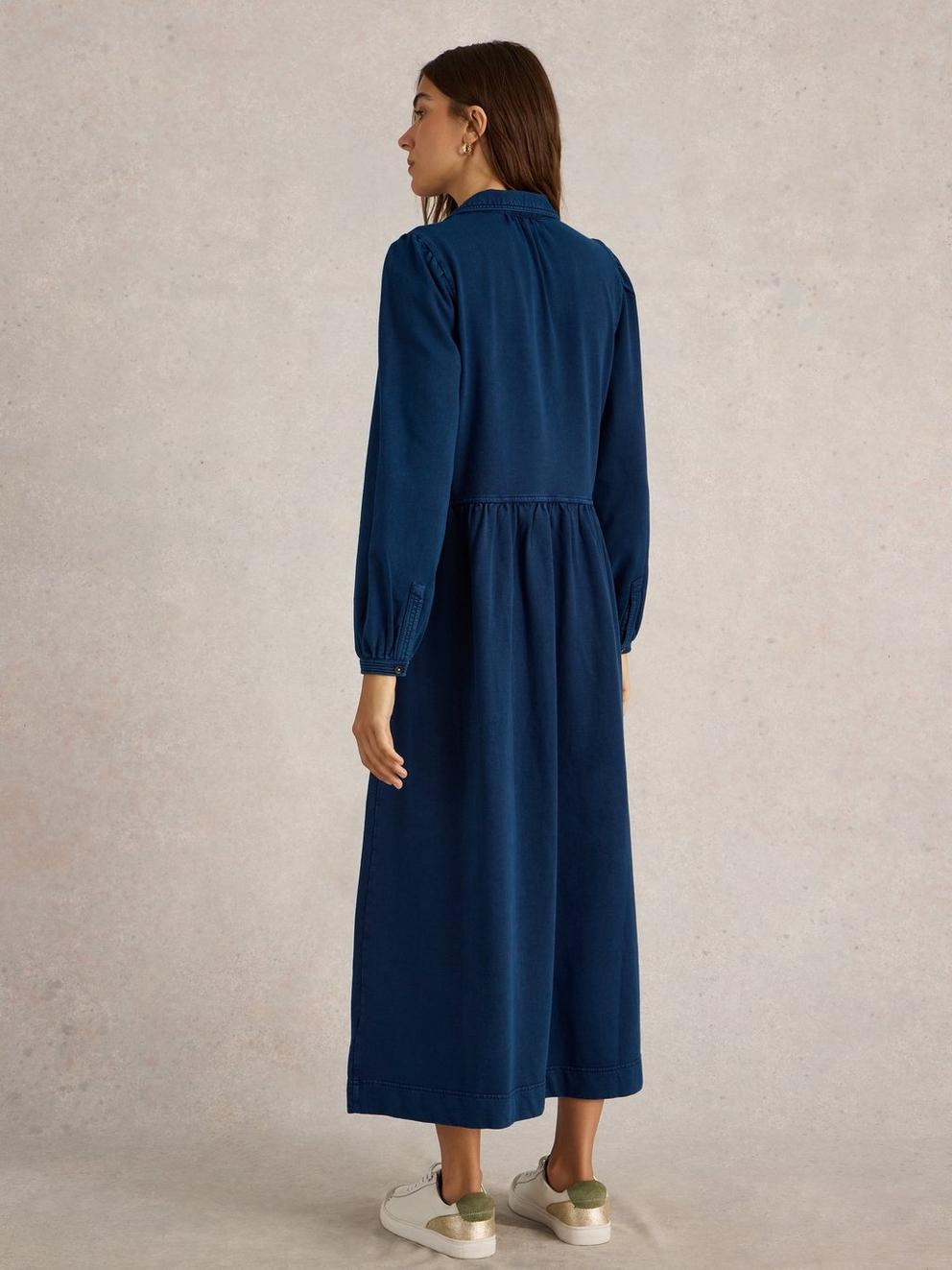 Ren Denim Jersey Dress in DK DENIM - MODEL BACK