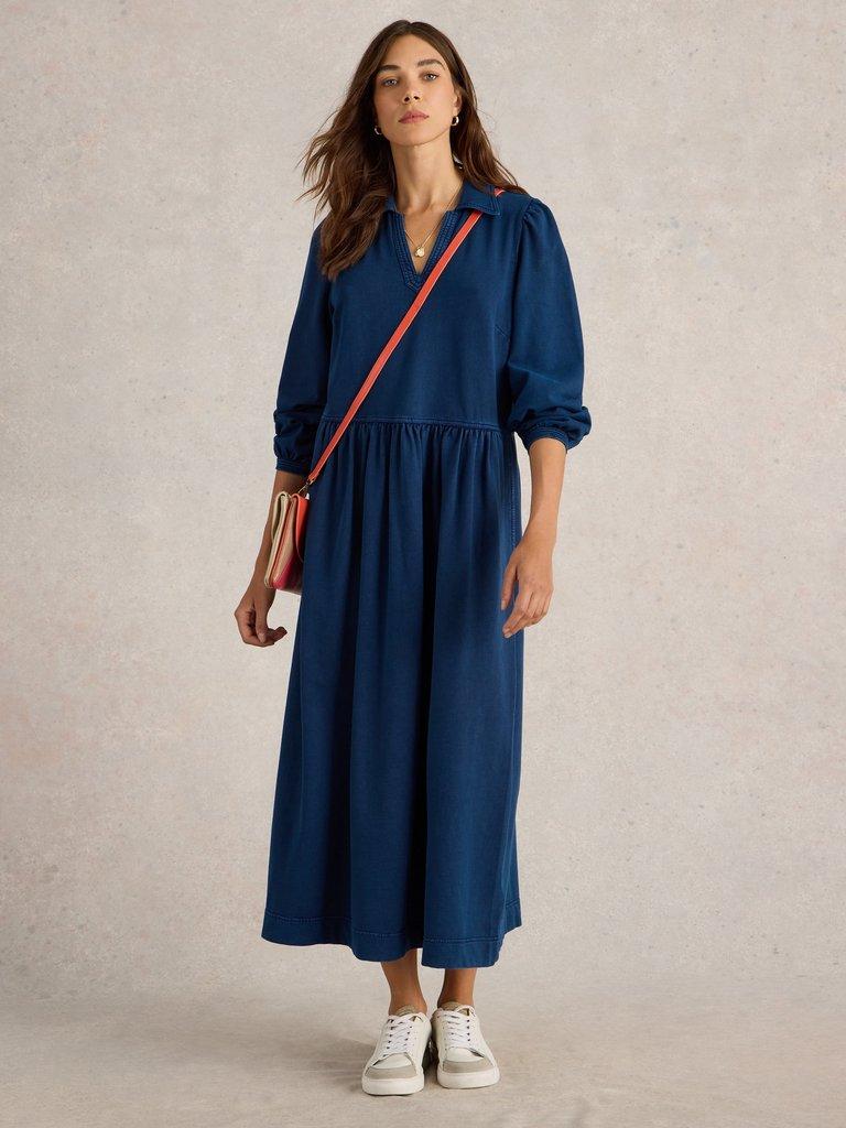 Ren Denim Jersey Dress in DK DENIM - MODEL FRONT