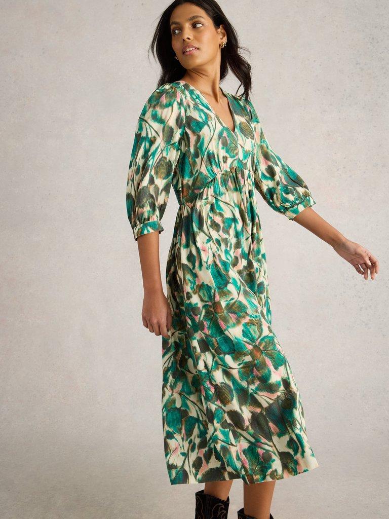 Lucy Mid Sleeve Midi Dress in GREEN PR - LIFESTYLE