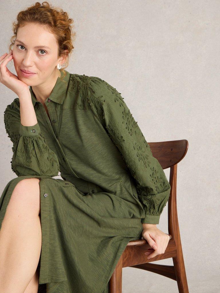 Rua Embroidered Dress in DUS GREEN - LIFESTYLE