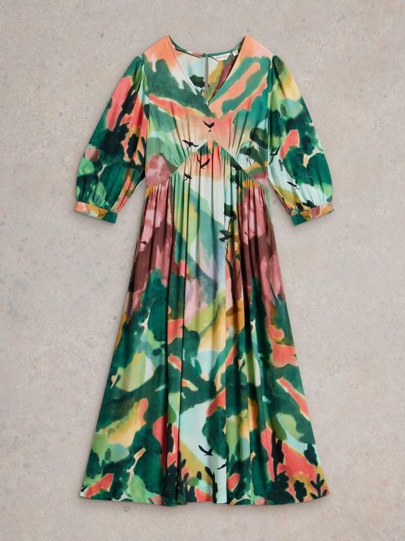 lucy collett green dress Mid Sleeve Midi in PRINT Plus size