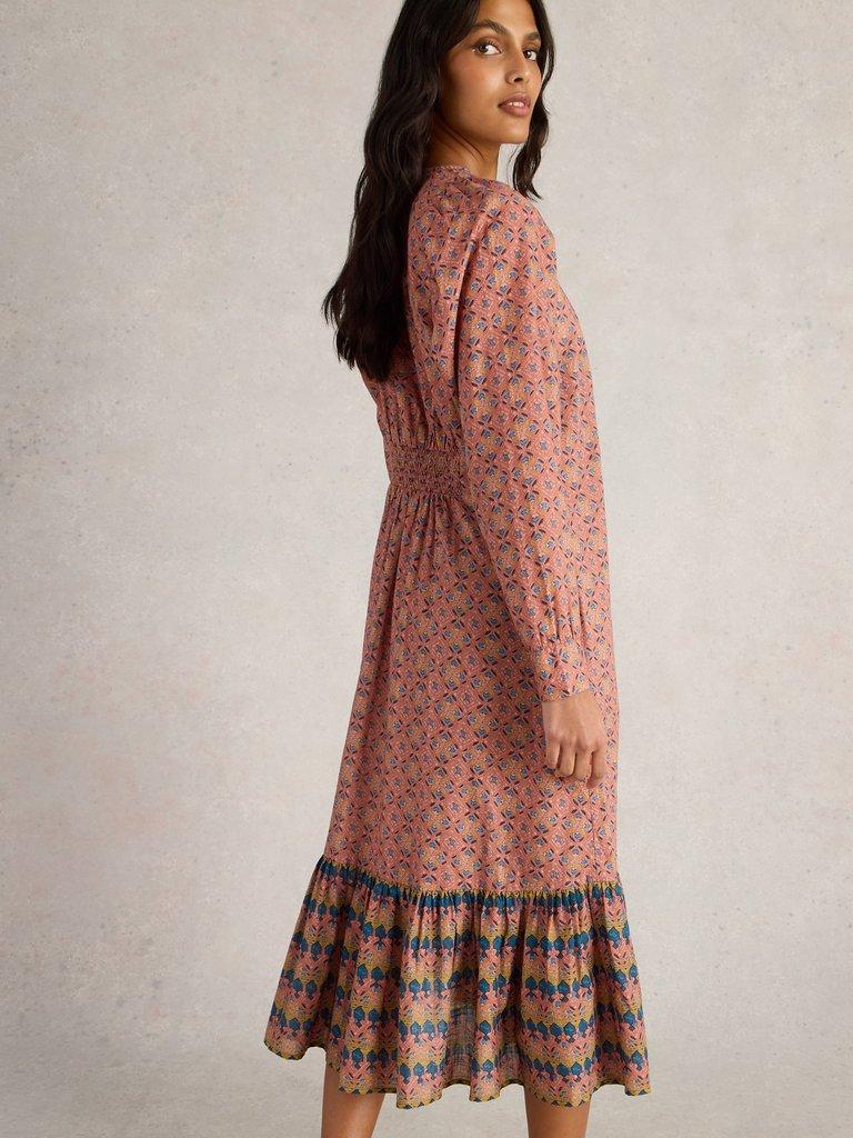 Abigail Embroidered Dress in PINK MLT - MODEL BACK