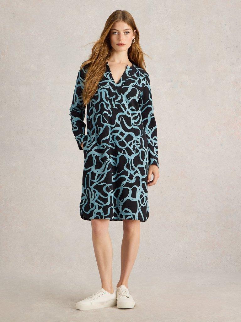 June Jersey Dress in BLK PR - MODEL FRONT