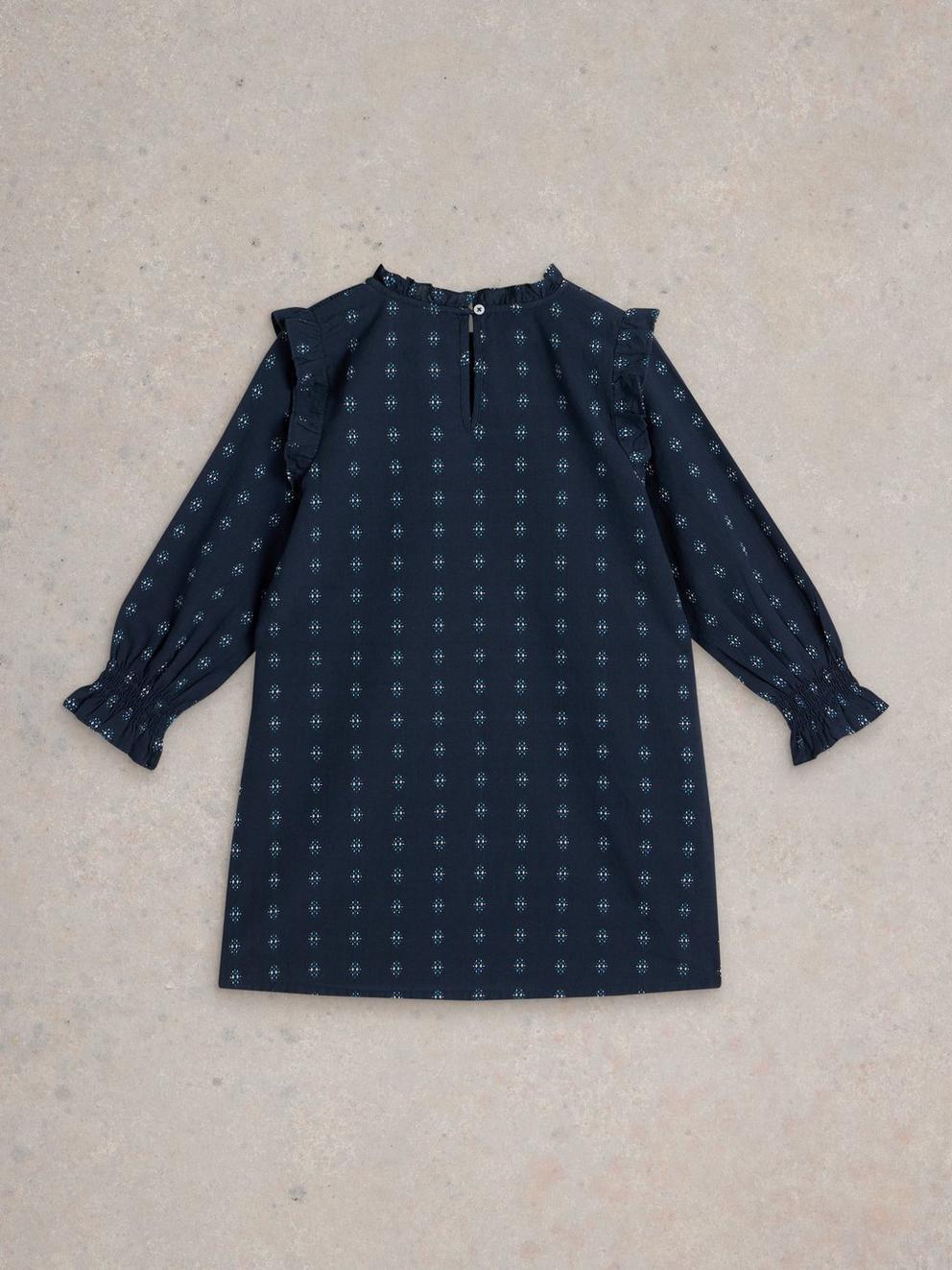 Girls Camille Dobby Frill Dress in DARK NAVY - FLAT BACK