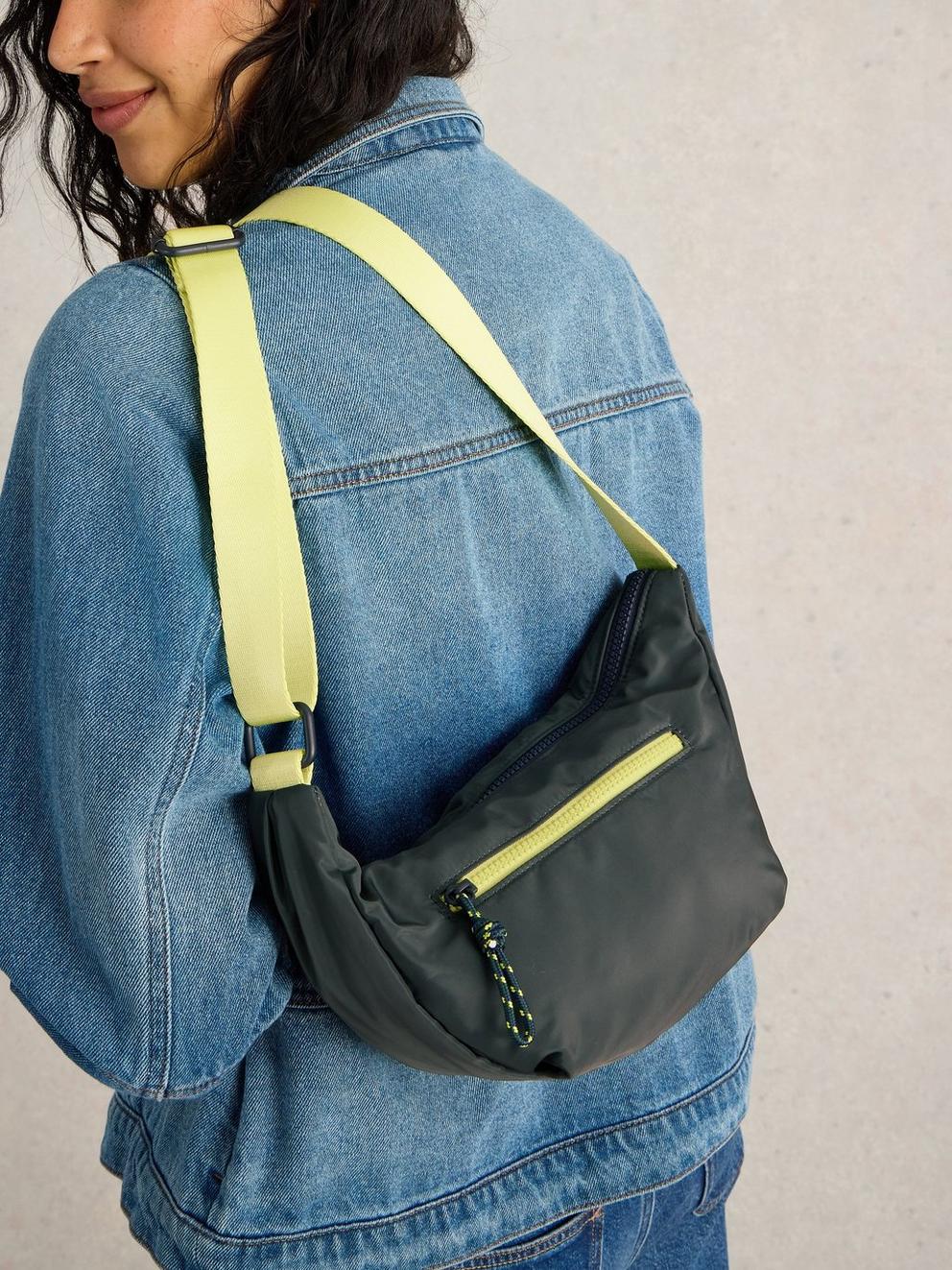 Meadow Crossbody in DK GREEN - MODEL FRONT