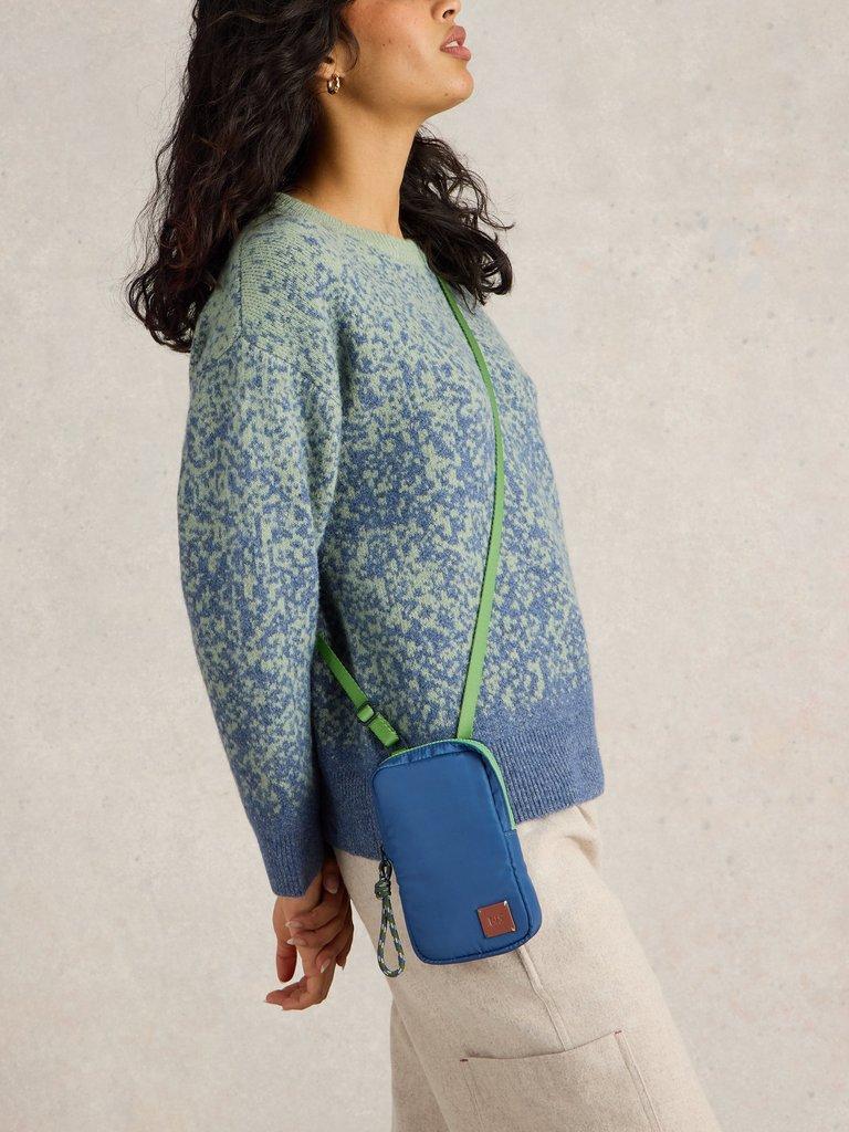 Meadow Phone Bag in DK BLUE - MODEL FRONT