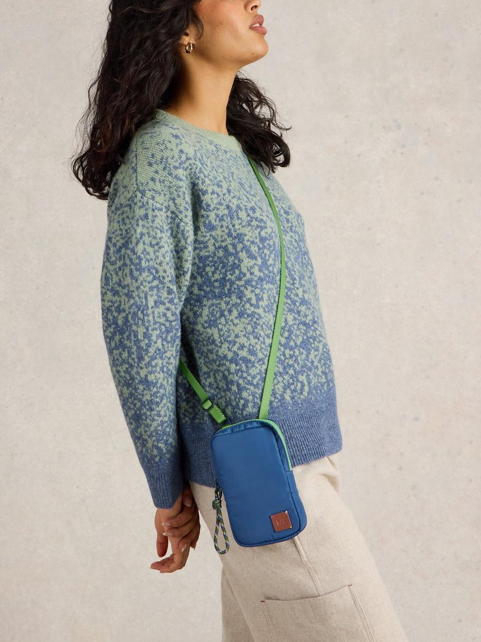 Meadow Phone Bag in DK BLUE - MODEL FRONT