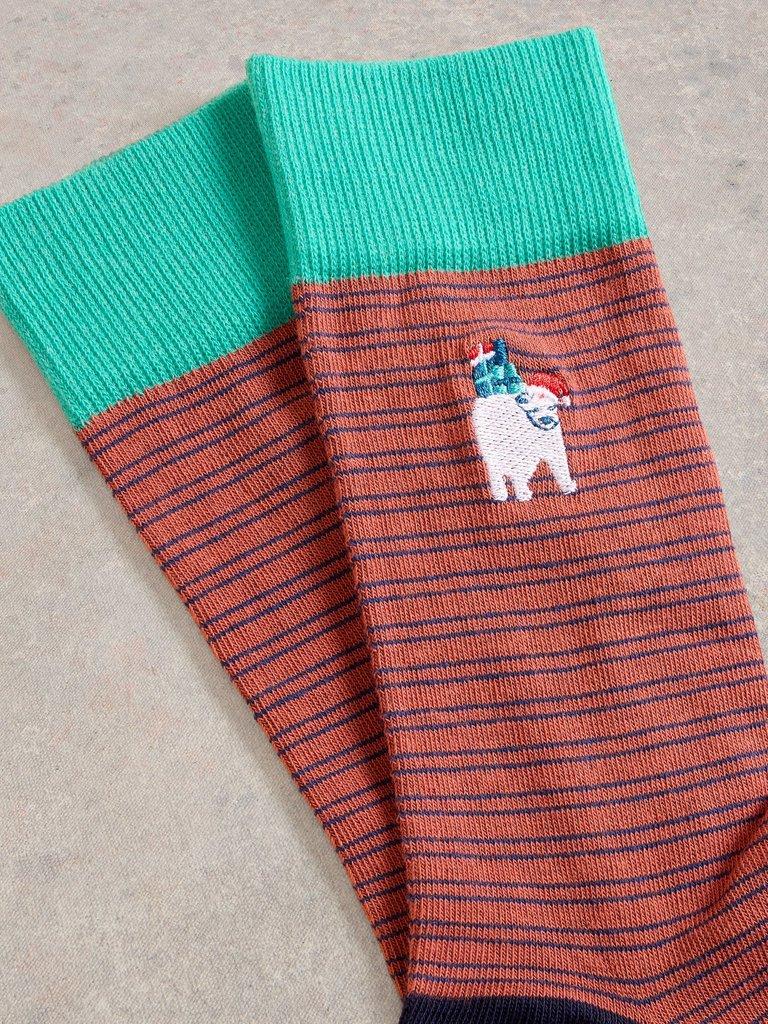 Embroidered Polar Bear Sock in DK ORANGE - FLAT DETAIL