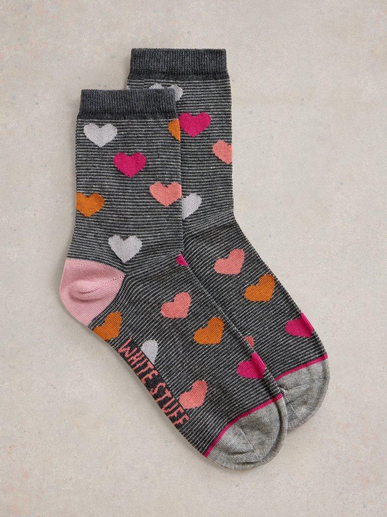 Heart Sparkle Ankle Sock in GREY MLT - FLAT FRONT