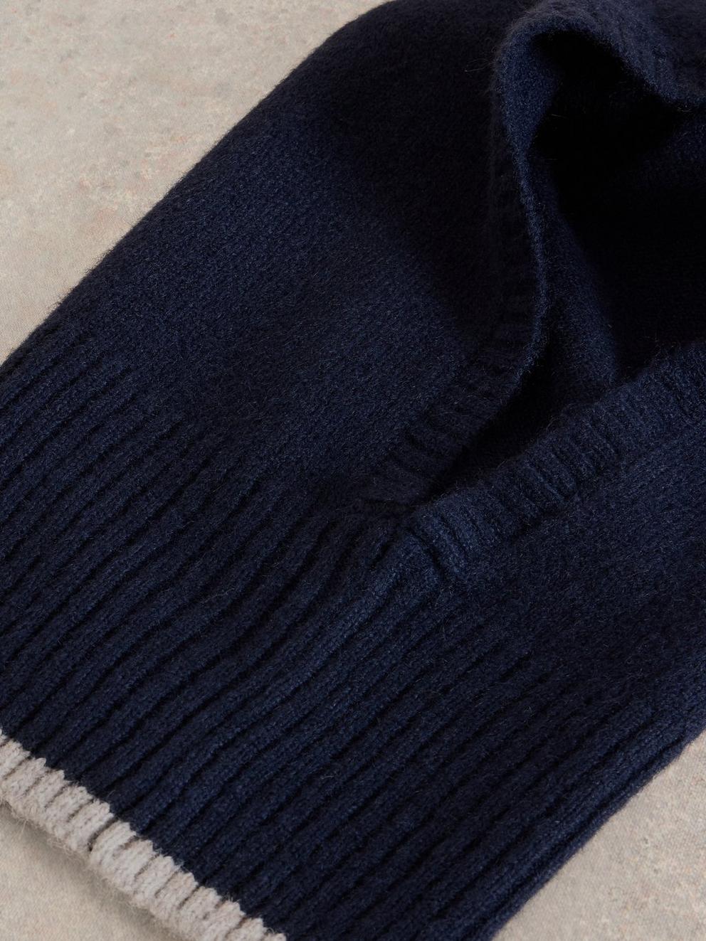 Scarlett Knitted Hood in DARK NAVY - FLAT DETAIL