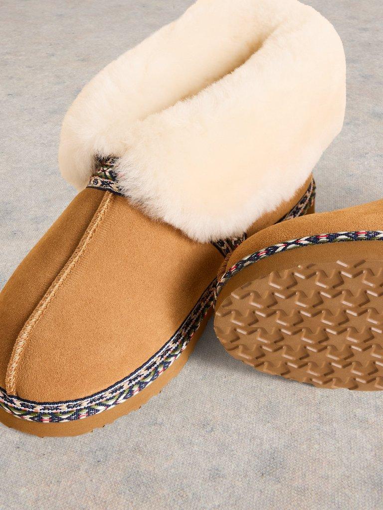 Suede Shearling Slipper Boot in TAN MULTI - FLAT DETAIL