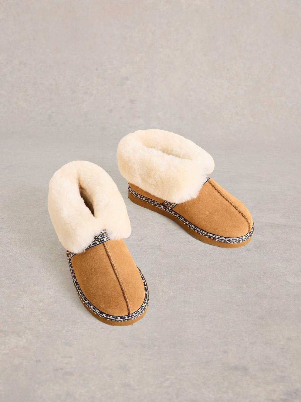 Suede Shearling Slipper Boot in TAN MULTI - FLAT FRONT