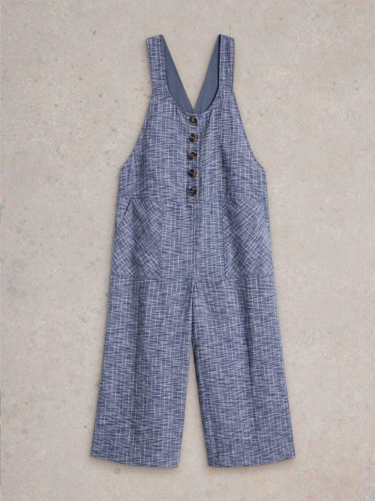 Viola Sleeveless Linen Dungaree in CHAMB BLUE - FLAT FRONT