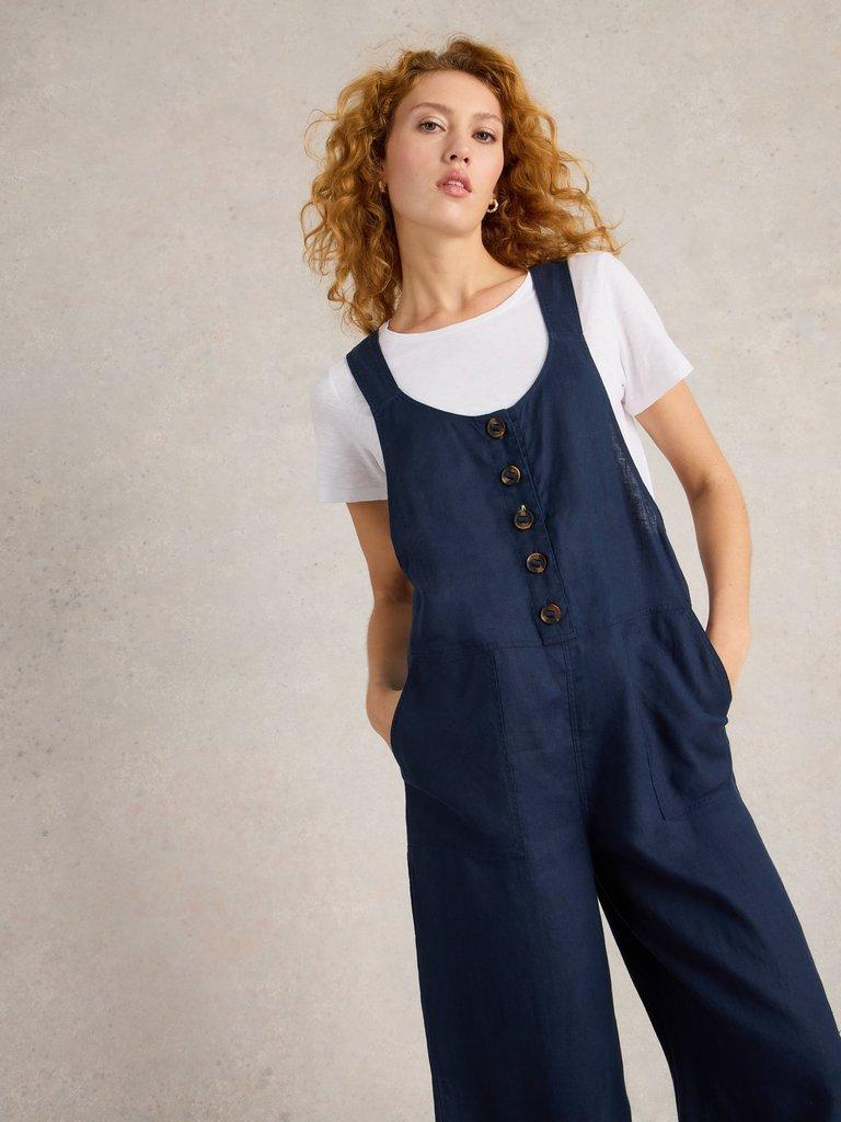 Viola Linen Dungaree in DARK NAVY White Stuff