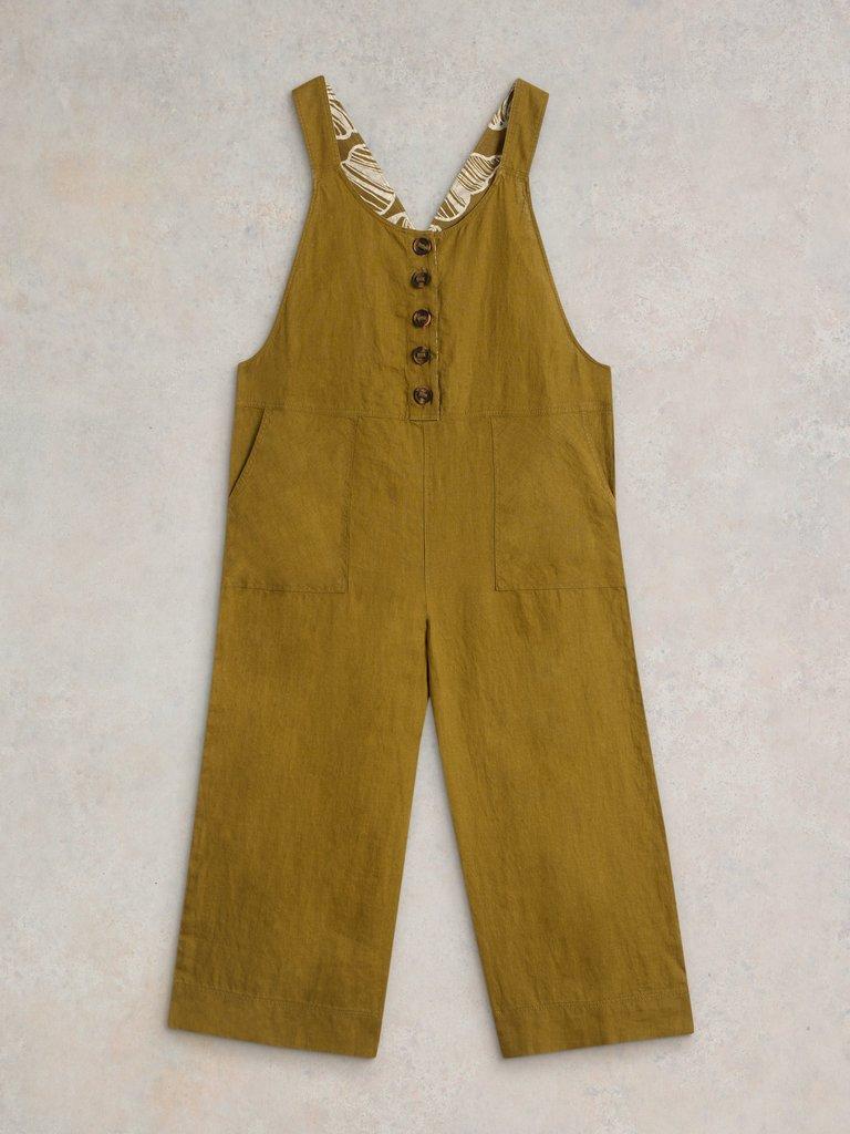 Viola Linen Dungaree in KHAKI GRN - FLAT FRONT