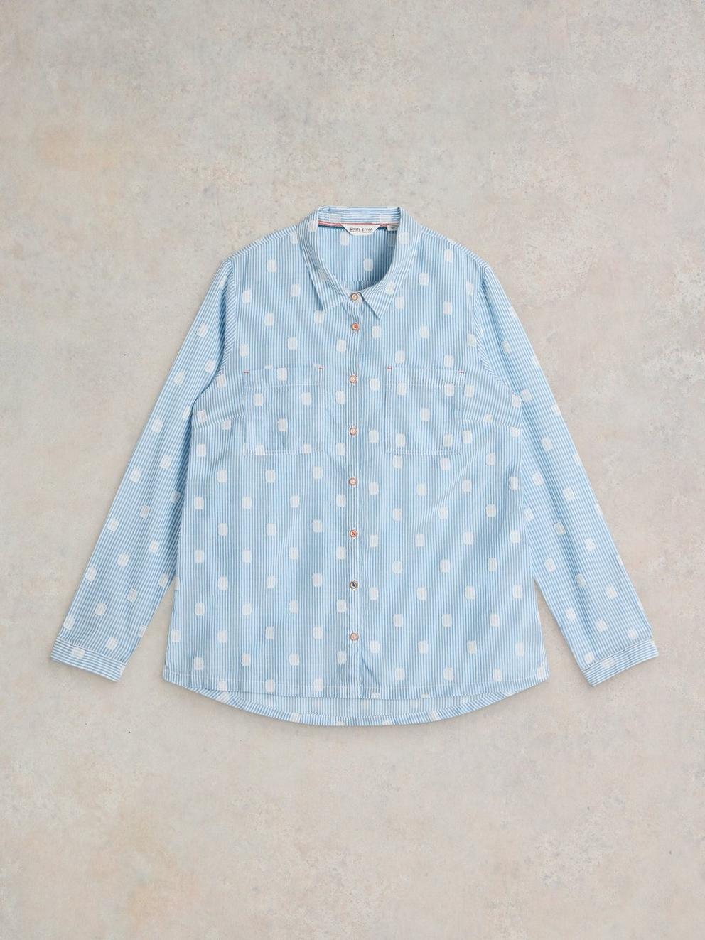 Sophie Organic Cotton Long Sleeve Shirt in BLUE MLT - FLAT FRONT