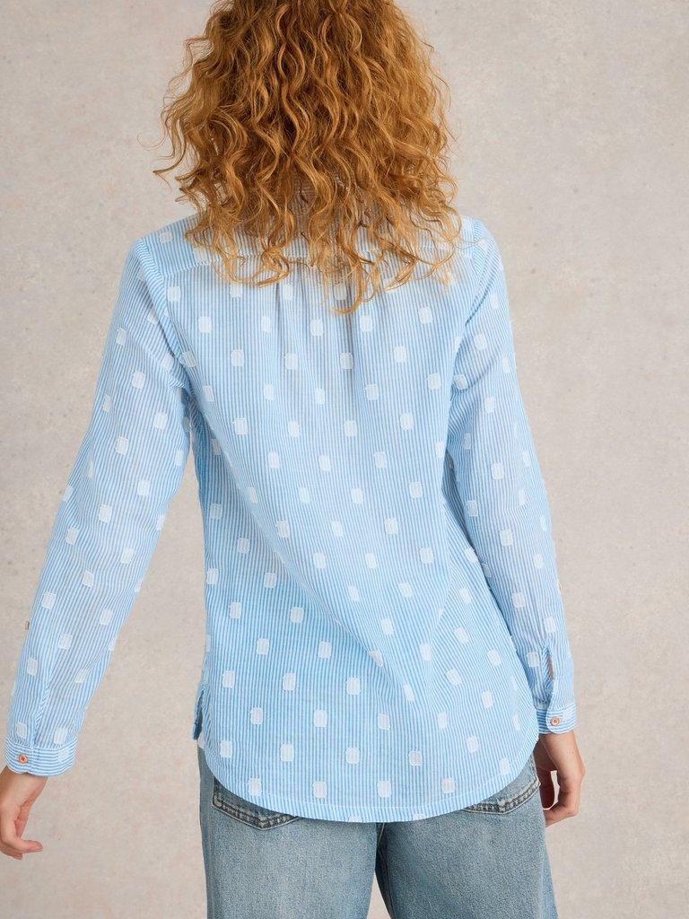 Sophie Organic Cotton Long Sleeve Shirt in BLUE MLT - MODEL BACK