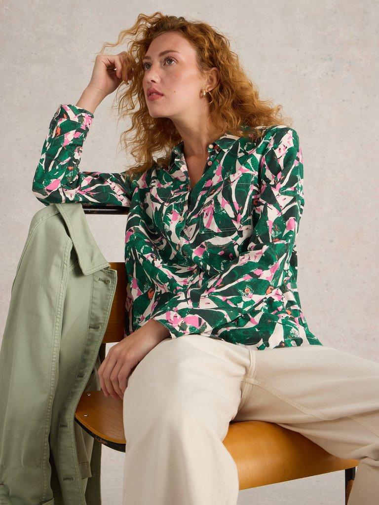 Sophie Organic Cotton Long Sleeve Shirt in GREEN PR - LIFESTYLE