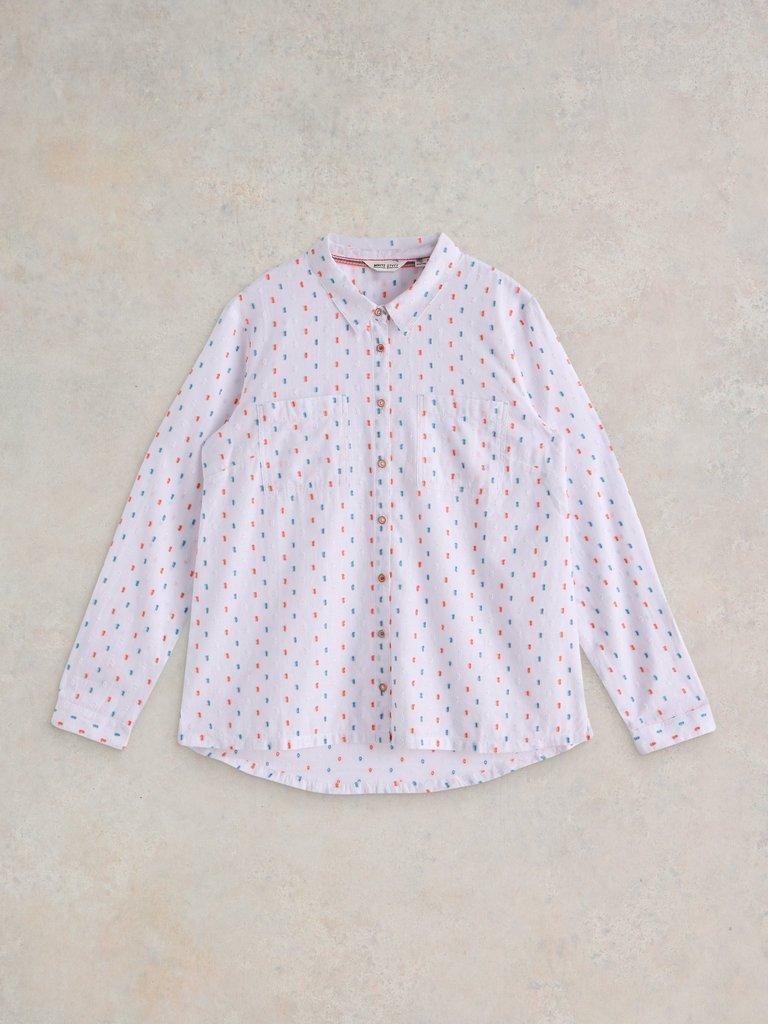 Sophie Organic Cotton Long Sleeve Shirt in IVORY MLT - FLAT FRONT