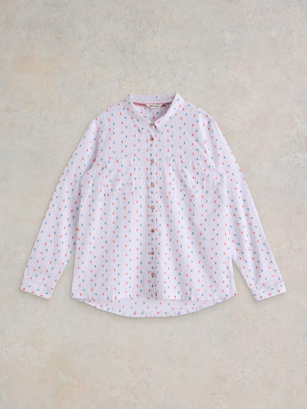 Sophie Organic Cotton Long Sleeve Shirt in IVORY MLT - FLAT FRONT