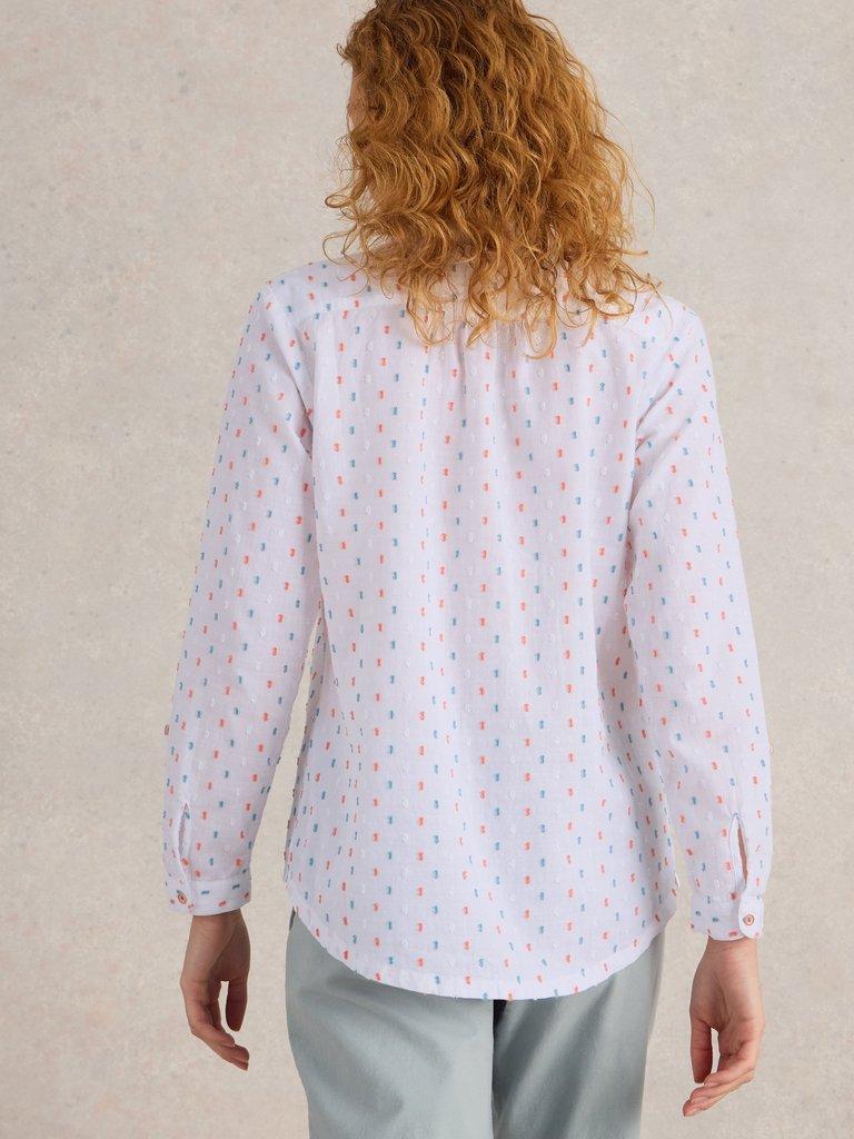 Sophie Organic Cotton Long Sleeve Shirt in IVORY MLT - MODEL BACK