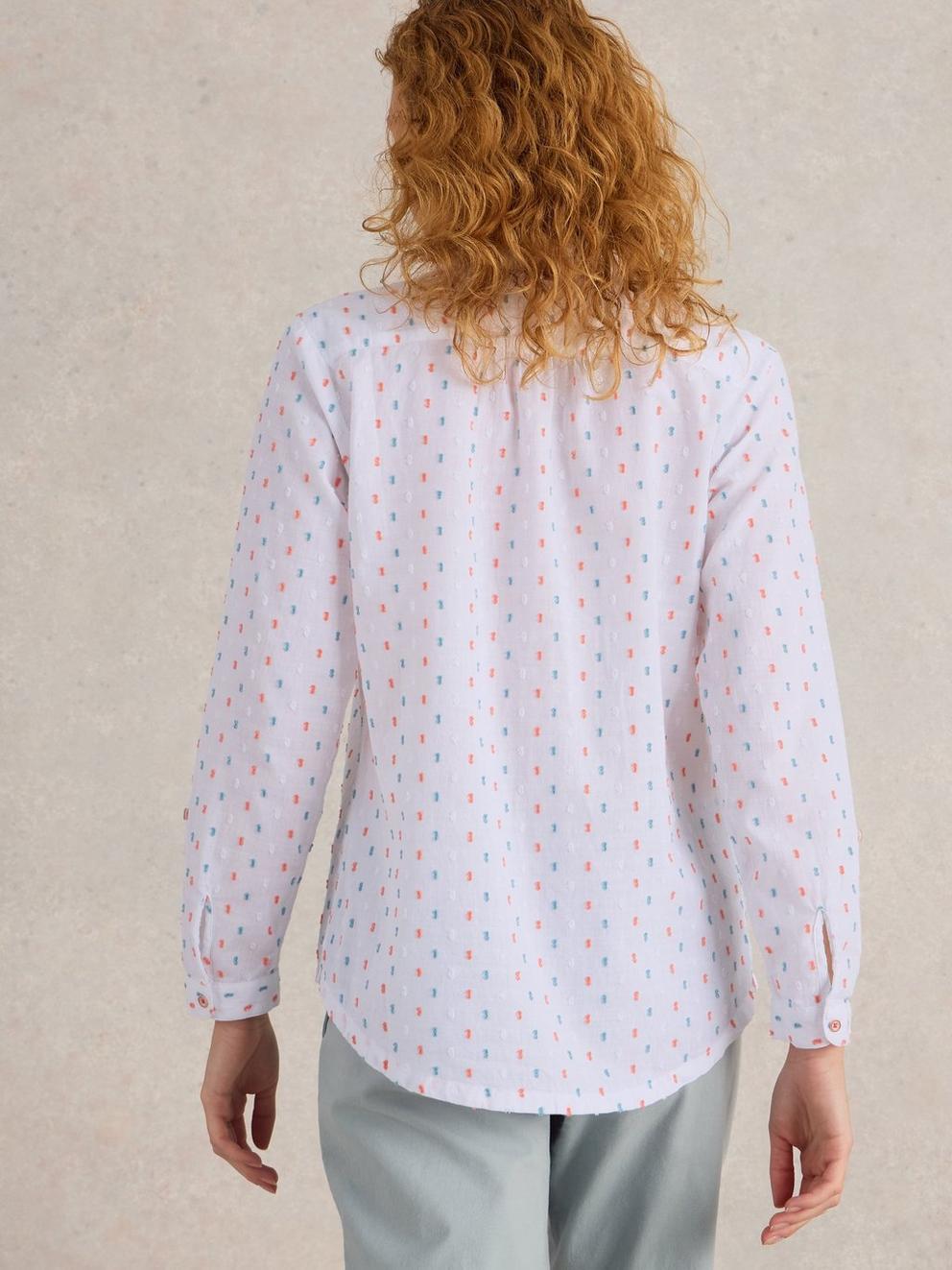 Sophie Organic Cotton Long Sleeve Shirt in IVORY MLT - MODEL BACK
