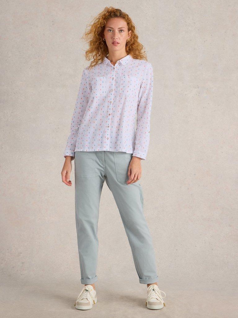 Sophie Organic Cotton Long Sleeve Shirt in IVORY MLT - MODEL FRONT